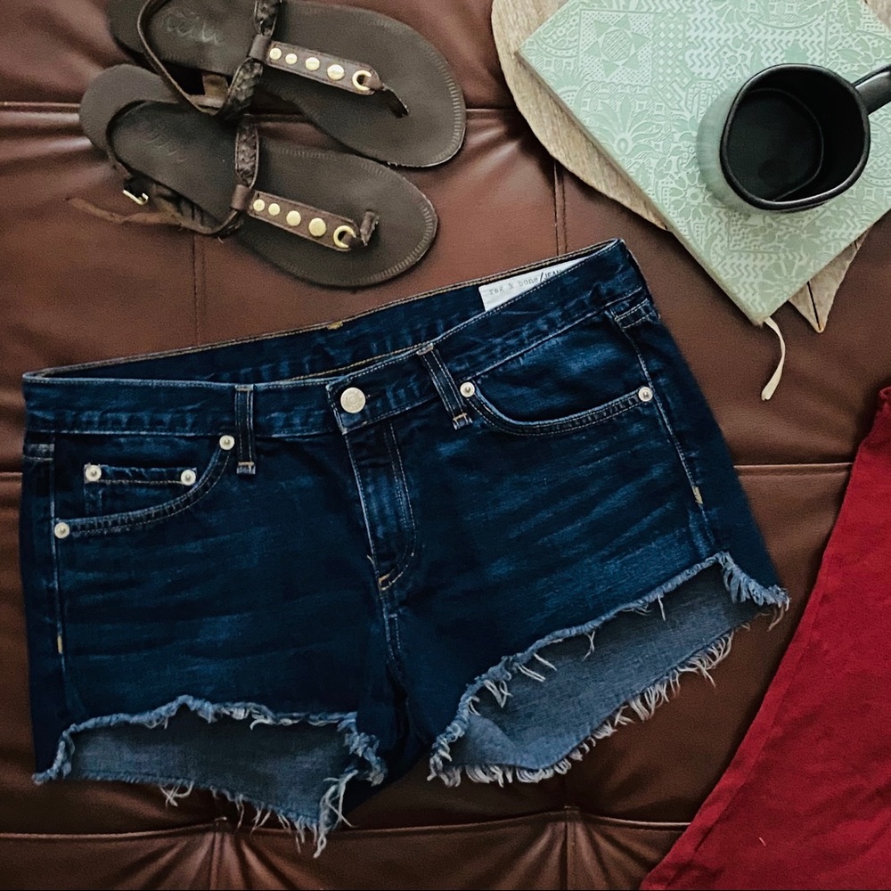 rag & bone Distressed Dark Wash Denim Shorts 28